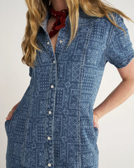 Women's Short Sleeve Mini Pearl Snap Dress