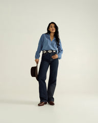 Women's Long Sleeve Denim Popover Top
