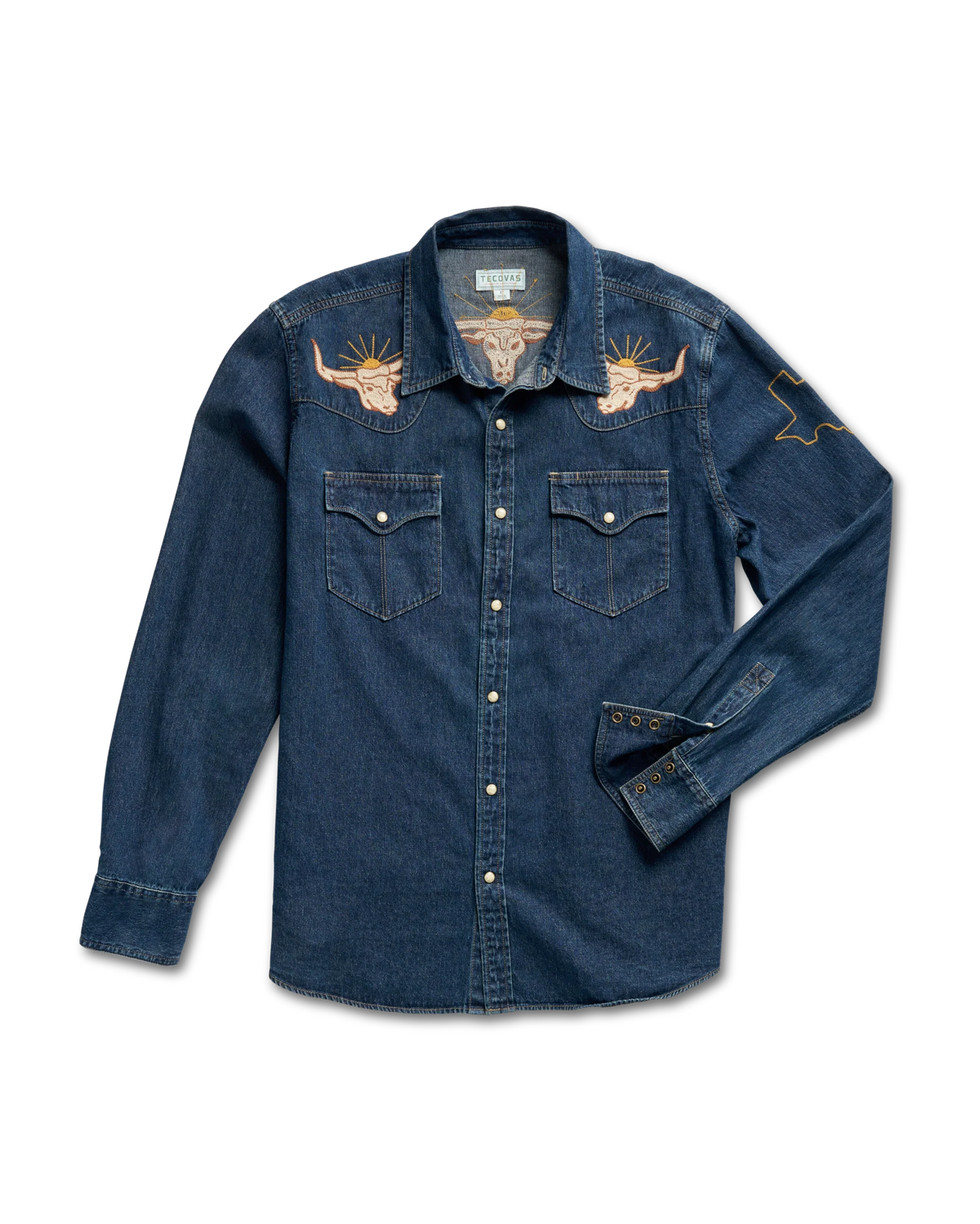 Tecovas x Cathy Hahn Menâs Embroidered Denim Pearl Snap - Size L