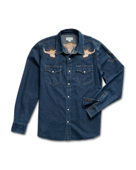Tecovas x Cathy Hahn Menâs Embroidered Denim Pearl Snap - Size L